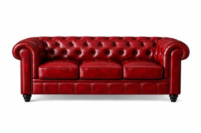 Chesterfield Bank - 3 Zits - Rood - Leer - Sofa