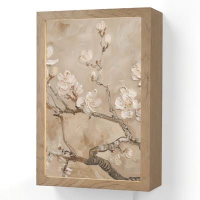 Wandlamp 20x30 cm - Oplaadbaar - Bloemen - Modern - Beige - Wit - Bloesem - Wandlampen binnen woonkamer - Slaapkamer lamp met kabel - Decoratieve nachtlamp - Vloerlamp snoer