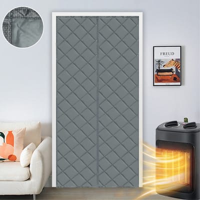 MUPOO Magnetisch Deurgordijn - Thermisch Isolerend & Tochtstopper - Zelfklevend - 540 GSM Polyester - Warmtewerend, Wind- en Lichtdicht - Gewatteerd - voor Thuis, Winkel of Restaurant(Grijs, B90xH210cm)