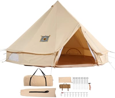 LabelOne Bell Tent - Tipi Tent - Tent - 3m doorsnede - 4 seizoenen - oprolbare wanden/deuren - incl. draagtas & accessoires