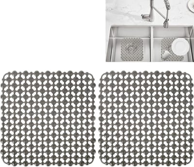 Set van 2 Afvoerbeschermers, 28 x 28 cm, Snijbestendige Mat voor Keukens, Snelle Afvoer, Geschikt voor Servies, Glazen en Groenten (Grijs)
