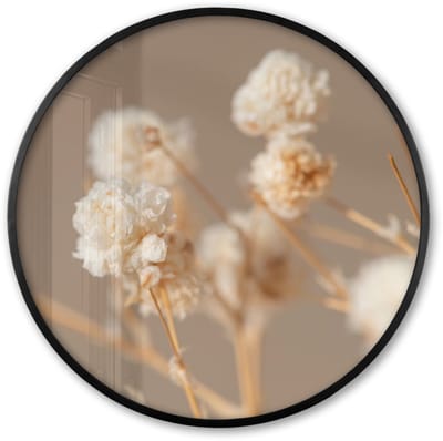 Poster in lijst Rond - Fotolijst 60x60 cm - Posters - Bloemen - Wit - Natuur - Pastel - Ronde posterlijst zwart - Decoratie - Wanddecoratie woonkamer - Muurdecoratie slaapkamer