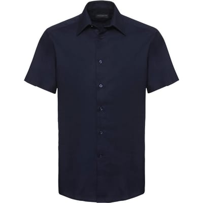 Russell Collectie Heren Korte Mouw Easy Care op maat gemaakt Oxford Shirt (Heldere marine)
