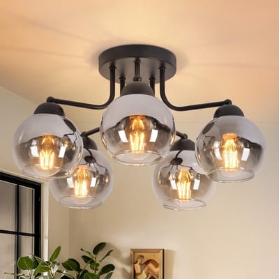 NETTLIFE Plafondlamp E27 - Glas - 5 Lichts - rookgrijs - Vintage Woonkamerlamp - in rookgrijs glazen bol - voor Keuken | Gang | Slaapkamer - MAX.25W-excl. lichtbron