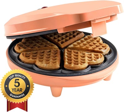 Bestron Wafelijzer - ASW217PE - 700W - 5 hartvormige wafels - Anti aanbaklaag - Oranje - 5 jaar garantie