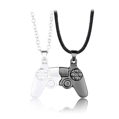 Bixorp Friends BFF Ketting voor 2 met Controller Zwart/Zilver - Vriendschaps Cadeau