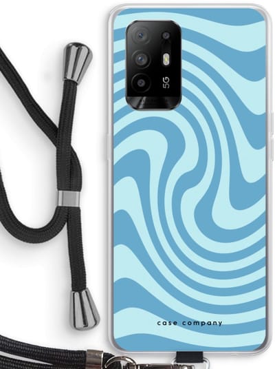 Case Company® - Hoesje met koord geschikt voor Oppo A94 5G hoesje met Koord - Swirl Blauw - Telefoonhoesje met Zwart Koord - Bescherming aan alle Kanten en Over de Schermrand
