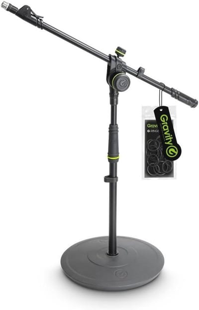 Korte Microfoonstandaard met Ronde Basis en Telescopische Giek - Duurzame Kwaliteit voor Professioneel Gebruik