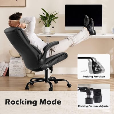 PU-lederen Bureaustoel Directiestoel met Opklapbare - Zwart - Opklapbare Armleuningen, Ergonomische Office Chair - Medahomestore