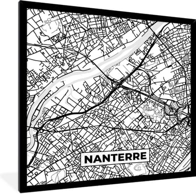 Fotolijst incl. Poster Zwart Wit- Frankrijk - Kaart - Nanterre - Plattegrond - Stadskaart - Zwart wit - 40x40 cm - Posterlijst