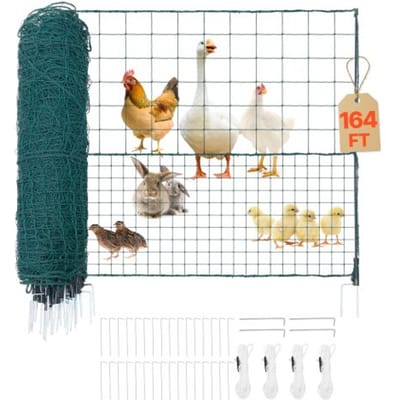 VEVOR grenshek 50x1,05 m, PE weidehek, mobiel hondenhek met dubbele puntpalen en scheerlijnen, kippenhek, tuinhek, campinghek voor honden, kippen, planten, buitenruimtes