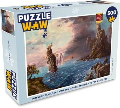 Puzzel Olieverf schilderij van een draak en een mysterieuze zee - Legpuzzel - Puzzel 500 stukjes