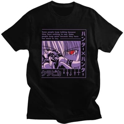 Unique Hunter X Hunter T-shirt pour hommes à manches courtes Anime Manga Kurapika HxH Devil Eye T-shirt 100% coton T-shirt hauts idée cadeau S noir