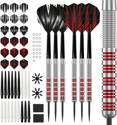 2 Sets KOTO Straight Silver Red Brass Darts + 90 Pieces Accessories - Dartpijlen 18 Gram