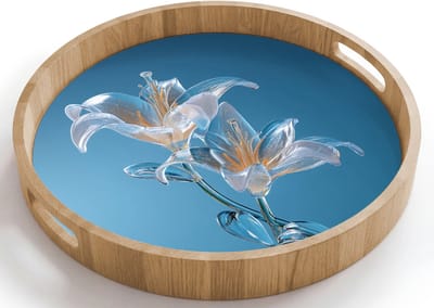 Dienblad rond 40x40 cm - Schootdienblad hout - Lelies - Blauw - Glazen - Borrelplank rechthoek - Plateau houten dienbladen