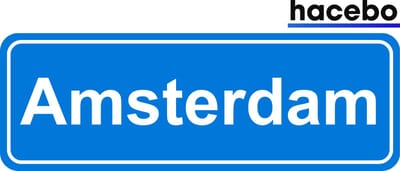 Hacebo - Plaatsnaam Sticker - 29x10 CM - Amsterdam sticker - Verkeersborden sticker - grappige cadeaus - Amsterdam