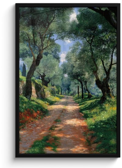 Poster in lijst - Fotolijst 60x90 cm - Posters - Pad - Bomen - Schaduw - Posterlijst zwart - Decoratie - Wanddecoratie woonkamer - Muurdecoratie slaapkamer