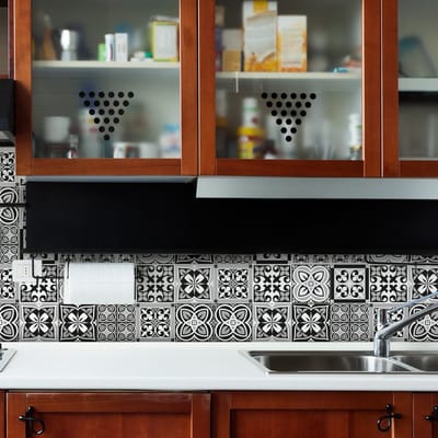 Zelfklevende tegelmuurstickers voor keuken en badkamer - 9 tegelstickers, Azulejo-ornamenten, grijstinten - 9 stickers, 10x10 cm