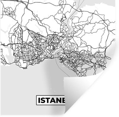 Muurstickers - Sticker Folie - Kaart - Istanbul - Zwart Wit - Plattegrond - Stadskaart - 100x100 cm - Plakfolie - Muurstickers Kinderkamer - Zelfklevend Behang XXL - Zelfklevend behangpapier - Stickerfolie