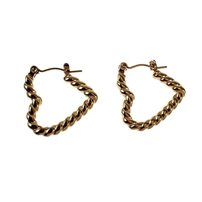 ∅22mm Oorringen Dames - Goudkleurige RVS - Gedraaide Hartjes Oorbellen