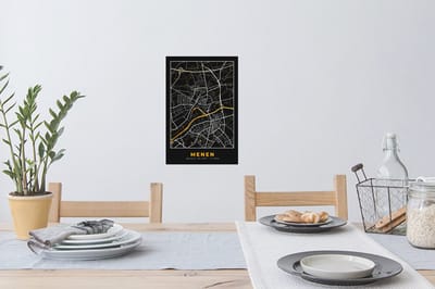 Muurstickers - Sticker Folie - Menen - Stadskaart - Goud - Plattegrond - Kaart - 20x30 cm - Plakfolie - Muurstickers Kinderkamer - Zelfklevend Behang - Zelfklevend behangpapier - Stickerfolie
