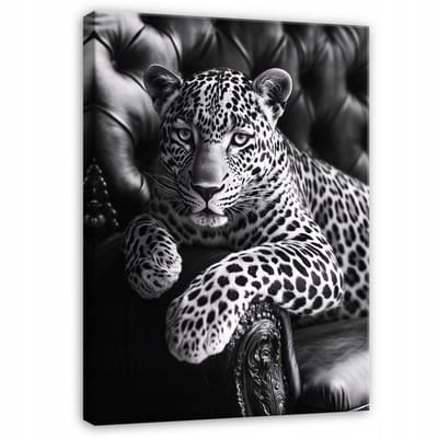 WALLARENA - Canvas schilderij - 100x70 cm - afbeelding van een jaguar op een stoel, geschikt voor slaapkamer, woonkamer en keuken