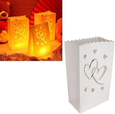 20 Pcs Witte Luminaire Tassen met Harten - Witte Papieren Luminary Tassen - Vlambestendige Kaarslantaarn Tassen - Theelichten voor Bruiloft - Valentijnsdag - Thanksgiving - Kerstmis