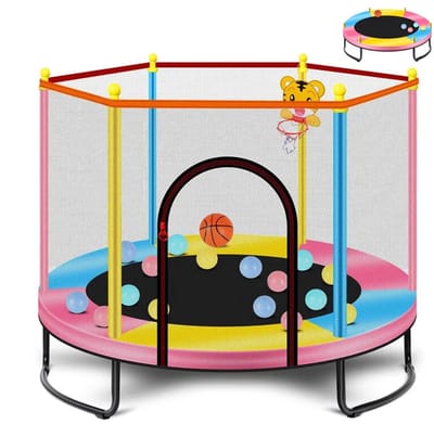 Trampoline Ø150cm-Kinder Trampoline Basketbalring-Stalen frame-Meerkleurig