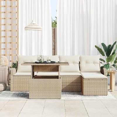 vidaXL Tuinbank Set met kussen met opslag 6 pcs Beige Poly rattan