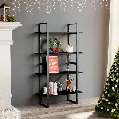 vidaXL - Boekenkast - met - 4 - schappen - 80x30x140 - cm - bewerkt - hout - zwart