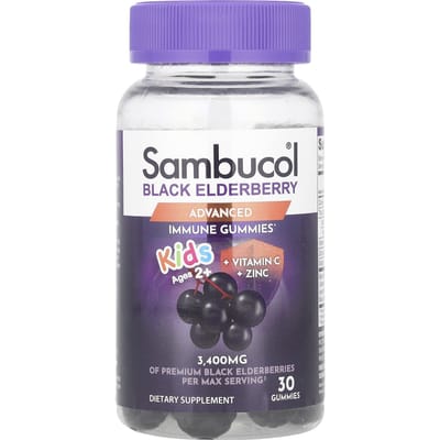 Sambucol, gommes à mâcher pour enfants à base de baies de sureau noir + vitamine C + zinc, à partir de 2 ans, 30 gommes