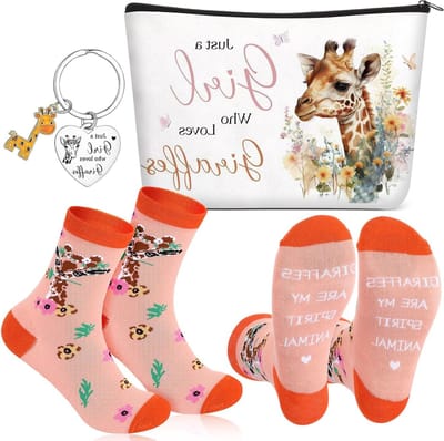 Inspirerende Cadeauset voor Vrouwen, 3-delige Cosmetica Tas, Sleutelhanger en Sokken, Dierenthema Geschenk voor Kerst en Verjaardag