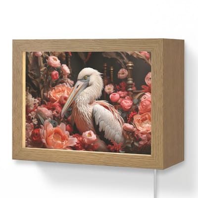 Wandlamp 20x15 cm - Oplaadbaar - Pelikaan - Dier - Bloemen - Natuur - Botanisch - Roze - Wandlampen binnen woonkamer - Slaapkamer lamp met kabel - Decoratieve nachtlamp - Vloerlamp snoer