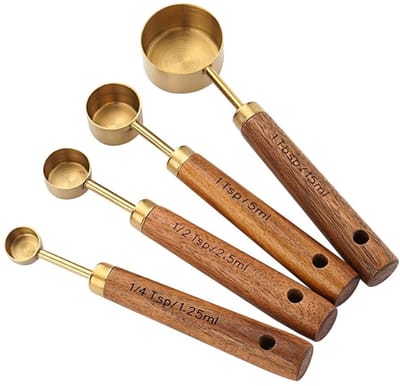 Dailygoods- Maatlepel Set 4 Stuks - Roestvrij Staal - Houten Handvat - Duidelijke Schaalmarkering - Comfortabele Grip - Keuken Accessoire - Keukenlepel