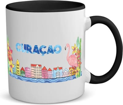 Akyol - curacao koffiemok - theemok - zwart - Wereld - vakantieliefhebber - antillen - handelskade - 350 ML inhoud