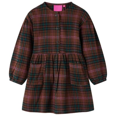 vidaXL - Kinderjurk - met - lange - mouwen - 104 - cognackleurig