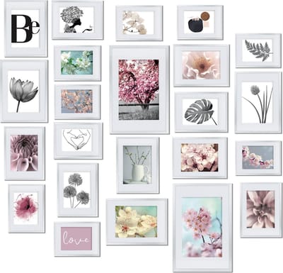 bomoe Blossom Fotolijst Collage Set van 24 Fotolijstje 10x 10,5x15cm / 8x 13x18cm / 4x 15x20cm / 2x 20x30 Kunststof Wit