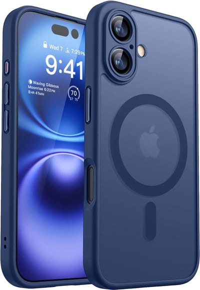 Casemania Hoesje Geschikt voor Apple iPhone 16 - Blauw - Matte Armor Back Cover met Camera Bescherming - Geschikt voor MagSafe