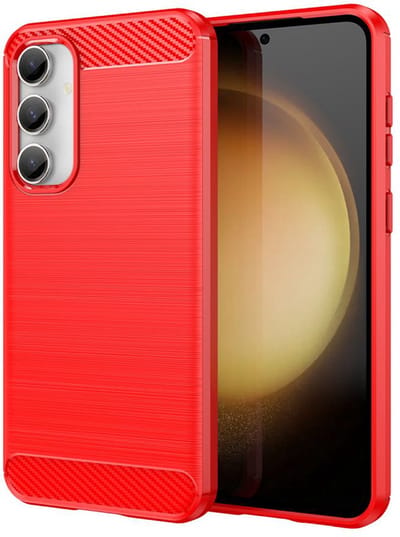 MobyDefend Hoesje - Geschikt voor Samsung Galaxy S23 FE - TPU Backcover - Geborstelde Metaal & Carbon-Look - Rood