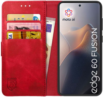 Rosso Element Geschikt voor Motorola Edge 60 Fusion | Wallet Book Case | Portemonnee Hoesje | 3 Pasjes | Magneetsluiting | Stand Functie | Rood