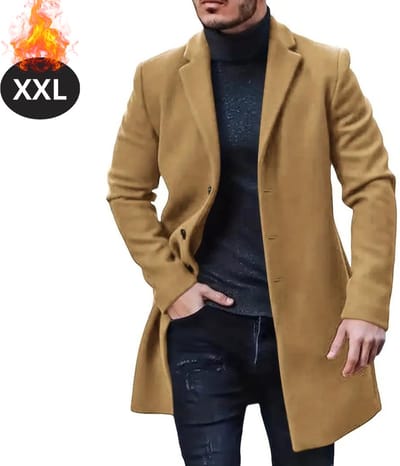 Livano Winterjas - Trenchcoat - Heren - Winter - Herfstjas - Volwassen - Stijlvol - Knopen - Aarde Geel - XXL