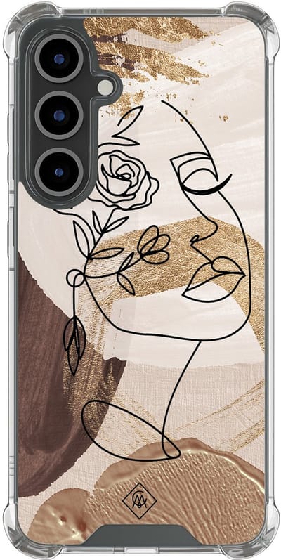 Casimoda® hoesje - Geschikt voor Samsung Galaxy S25 FE - Abstract Gezicht Bruin - Shockproof case - Extra sterk - TPU/polycarbonaat - Bruin/beige, Transparant