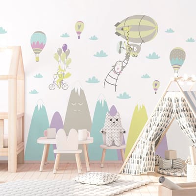 Stickers met Scandinavische bergen en fantasiedieren, 100 x 150 cm