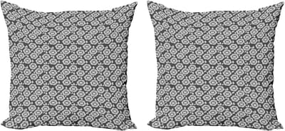 ABAKUHAUS Decoratieve kussenhoes met bloemenmotief, 2 stuks, modern accent, dubbelzijdige digitale print, 45x45 cm, lichtgrijs