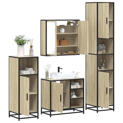 vidaXL - 4-delige - Badkamermeubelset - bewerkt - hout - sonoma - eikenkleurig