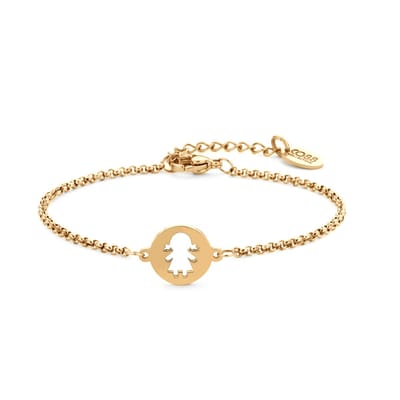CO88 Collection 8CB-91253 Stalen Jasseron Armbandje met Meisje Hangertje - 12mm Doorsnee - Jasseron - 2mm - 16+3cm - Staal - Goudkleurig