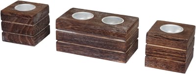2-1-1 Set waxinelichthouder Leuca, waxinelichthouder, shabby-look vintage ~ bruin
