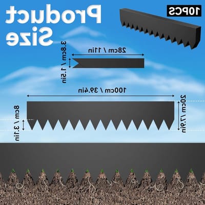 Aufun Lawn Edging, Pack of 10, Galvanized Metal, 10 m Flexible Lawn Edging, Mowing Side, Palisade, Garden Bed with Thorns, Flower Bed Border for Yard, Garden, Farm, Black (100 cm L x 20 cm)