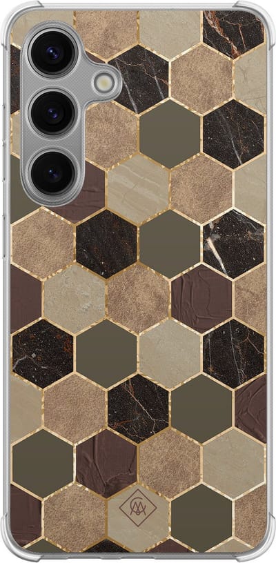 Casimoda® hoesje - Geschikt voor Samsung Galaxy S24 Plus - Kubus Groen Bruin - Shockproof case - Extra sterk - TPU/polycarbonaat - Bruin/beige, Transparant