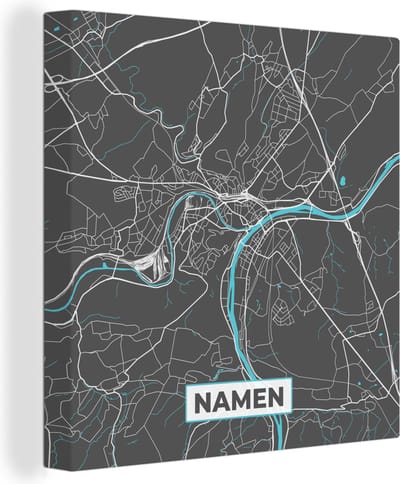 Canvas Schilderij Kaart – Plattegrond – Stadskaart – Namen – België - Grijs - 20x20 cm - Wanddecoratie